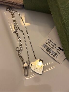 Gucci Silver Heart Necklace with Branded Pouch